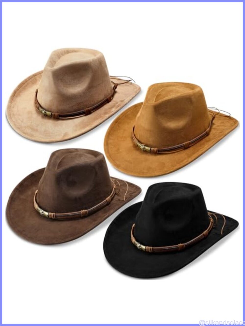 4 Pack Felt Cowboy Hats Suede Adjustable Unisex Western Party